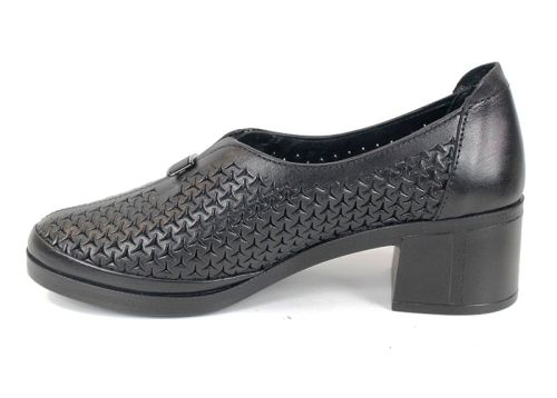 Talora Mien – pantofi dama negri de vară cu perforații și toc mic stabil