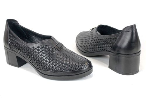 Talora Mien – pantofi dama negri de vară cu perforații și toc mic stabil
