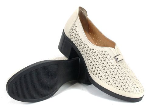 Talora Mien – pantofi dama bej de vară cu perforații și toc mic confortabil