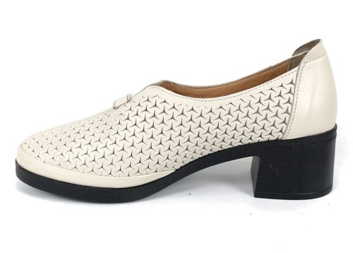 Talora Mien – pantofi dama bej de vară cu perforații și toc mic confortabil