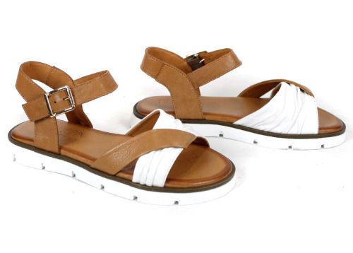 sandale dama piele alb maro deschis