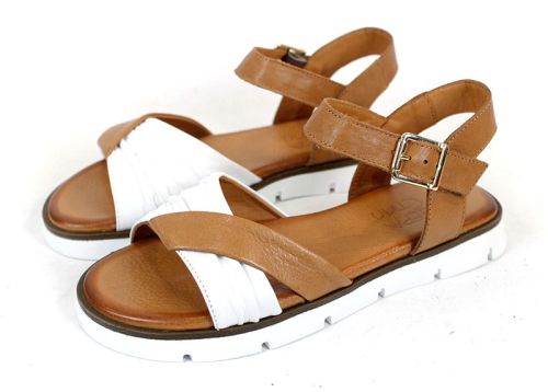 Chic Essence – sandale dama joase din piele naturală alb și maro deschis