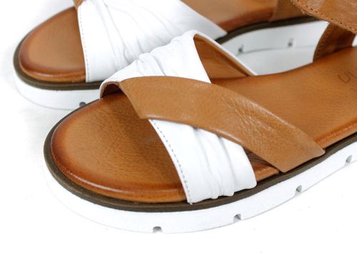 Chic Essence – sandale dama joase din piele naturală alb și maro deschis