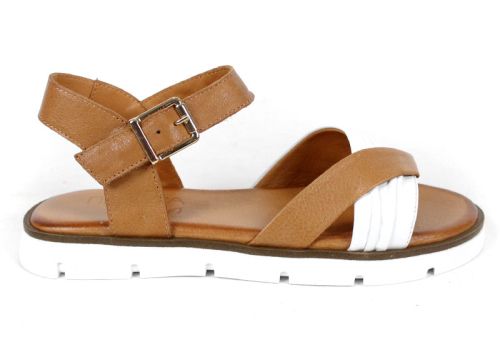 Chic Essence – sandale dama joase din piele naturală alb și maro deschis