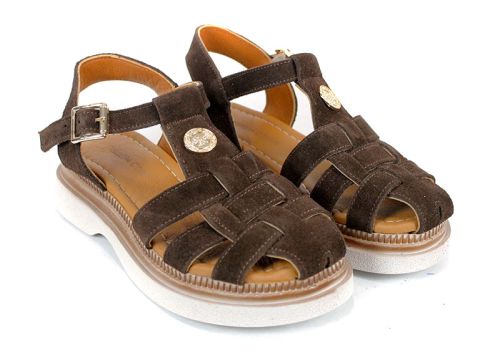 Senda Bella – sandale dama joase din velur natural maro închis