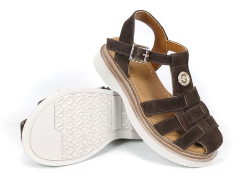 Senda Bella – sandale dama joase din velur natural maro închis