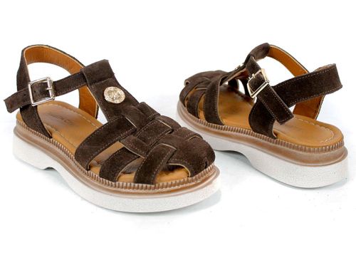 Senda Bella – sandale dama joase din velur natural maro închis