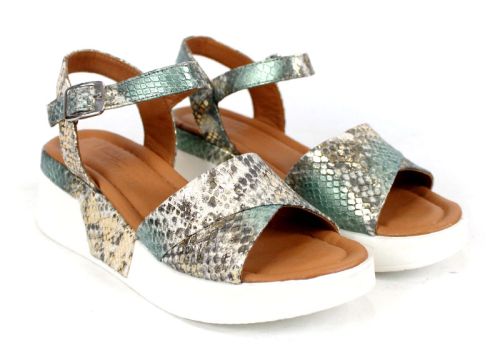 Sandale dama Delora Chic din piele naturală cu imprimeu snake verde