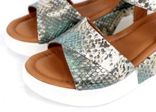 Sandale dama Delora Chic din piele naturală cu imprimeu snake verde
