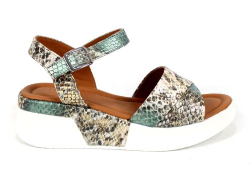 Sandale dama Delora Chic din piele naturală cu imprimeu snake verde
