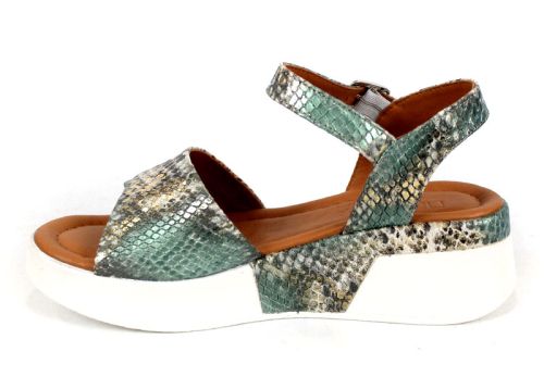 Sandale dama Delora Chic din piele naturală cu imprimeu snake verde