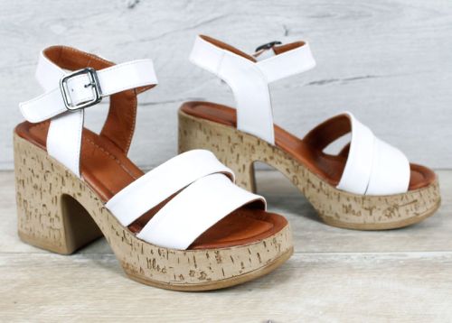 sandale damă albe cu platformă piele naturală