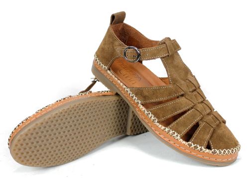 Novira Sense – sandale damă din velur natural maro deschis cu confort autentic