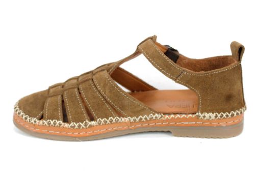 Novira Sense – sandale damă din velur natural maro deschis cu confort autentic