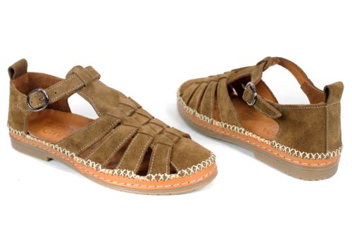 Novira Sense – sandale damă din velur natural maro deschis cu confort autentic