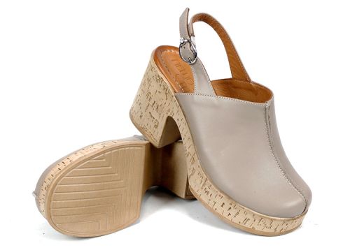 Zarela Touch – sabo damă pe platformă din piele naturală culoare vizon, stil modern