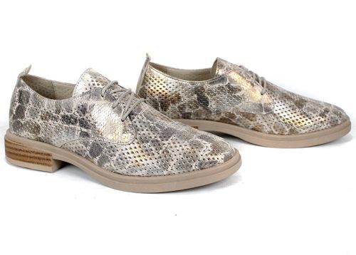 Arlena Pure – pantofi damă din piele naturală perforată cu efect croco auriu