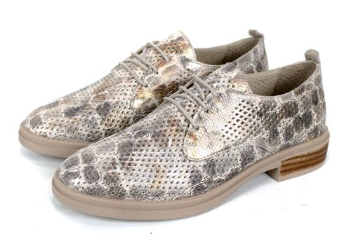 Arlena Pure – pantofi damă din piele naturală perforată cu efect croco auriu