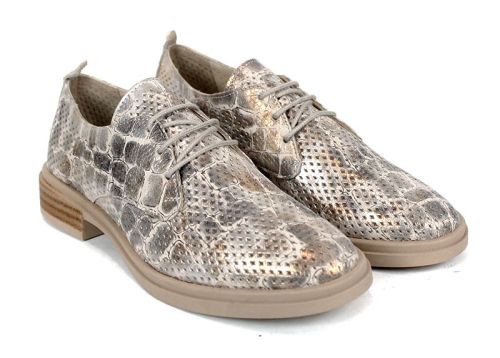 Arlena Pure – pantofi damă din piele naturală perforată cu efect croco auriu