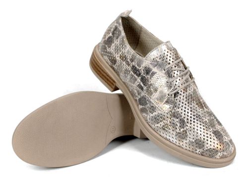 Arlena Pure – pantofi damă din piele naturală perforată cu efect croco auriu