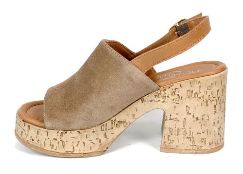 Sabot dama din piele intoarsa naturala maro desert cu platforma si toc gros