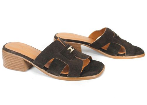 papuci damă velur maro închis