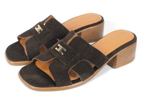 Liora Vento – papuci damă din piele velur în nuanță maro închis cu toc confortabil