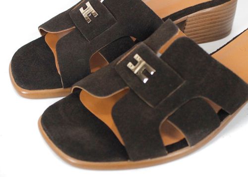 Liora Vento – papuci damă din piele velur în nuanță maro închis cu toc confortabil