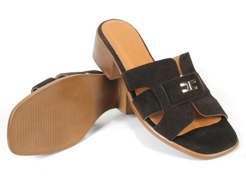 papuci damă cu toc piele velur