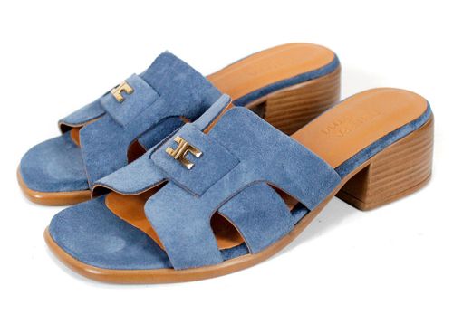 Liora Vento – papuci damă din velur natural în nuanță albastră cu toc stabil