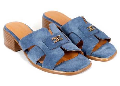 Liora Vento – papuci damă din velur natural în nuanță albastră cu toc stabil