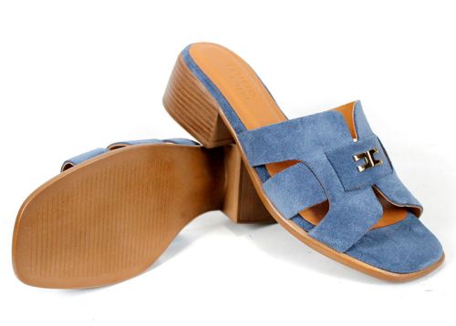 Liora Vento – papuci damă din velur natural în nuanță albastră cu toc stabil