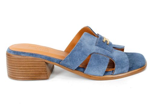 Liora Vento – papuci damă din velur natural în nuanță albastră cu toc stabil