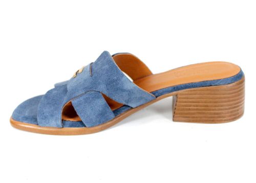 Liora Vento – papuci damă din velur natural în nuanță albastră cu toc stabil