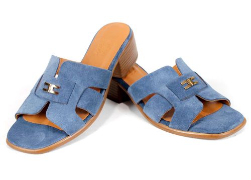 Liora Vento – papuci damă din velur natural în nuanță albastră cu toc stabil