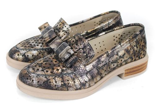 Pure Motion – pantofi damă de vară din piele naturală perforată cu imprimeu croco și efect auriu