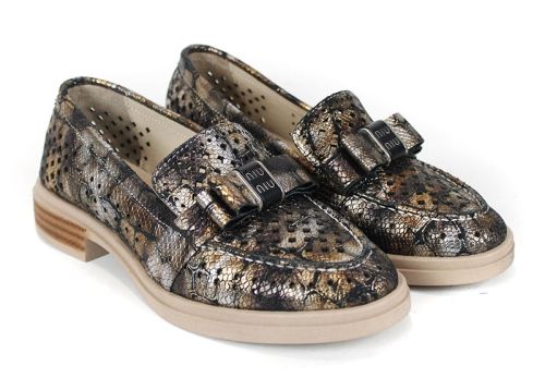 Pure Motion – pantofi damă de vară din piele naturală perforată cu imprimeu croco și efect auriu