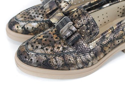 Pure Motion – pantofi damă de vară din piele naturală perforată cu imprimeu croco și efect auriu