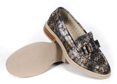 Pure Motion – pantofi damă de vară din piele naturală perforată cu imprimeu croco și efect auriu