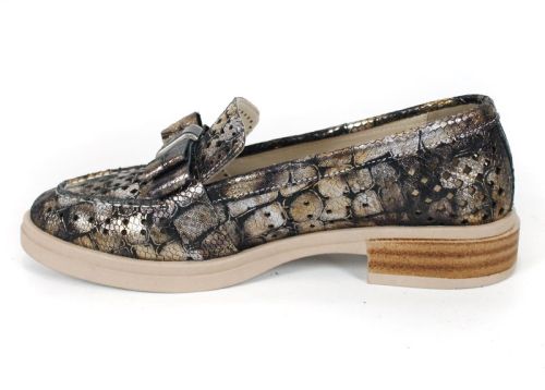 Pure Motion – pantofi damă de vară din piele naturală perforată cu imprimeu croco și efect auriu