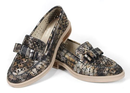 Pure Motion – pantofi damă de vară din piele naturală perforată cu imprimeu croco și efect auriu