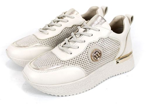 Vela Form – sneakerși damă din piele naturală și velur bej cu perforații