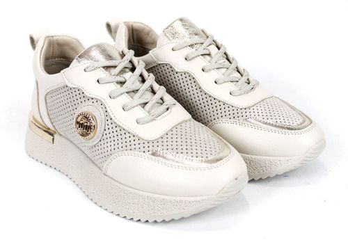 Vela Form – sneakerși damă din piele naturală și velur bej cu perforații