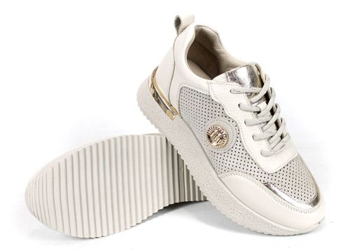 Vela Form – sneakerși damă din piele naturală și velur bej cu perforații