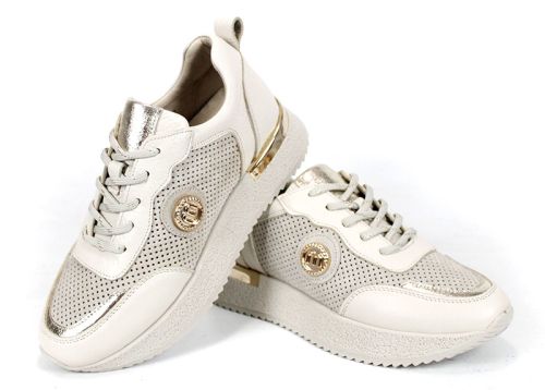 Vela Form – sneakerși damă din piele naturală și velur bej cu perforații