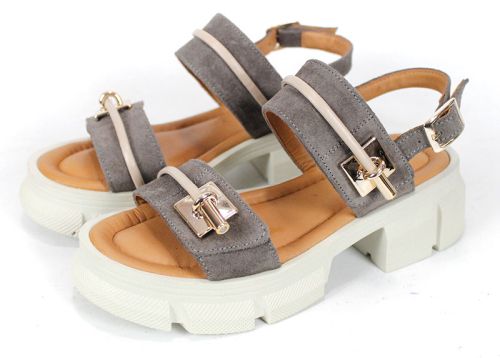 Aveline Lux – sandale damă din piele velur în culoare taupe cu talpă groasă