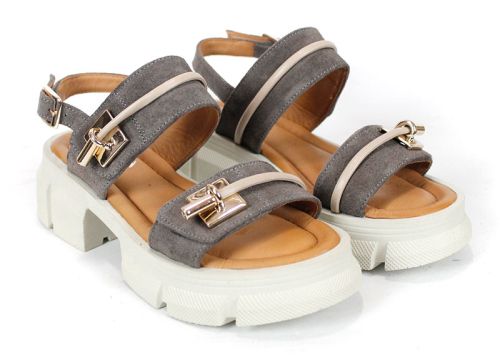 Aveline Lux – sandale damă din piele velur în culoare taupe cu talpă groasă