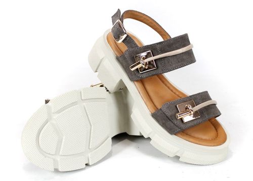 Aveline Lux – sandale damă din piele velur în culoare taupe cu talpă groasă