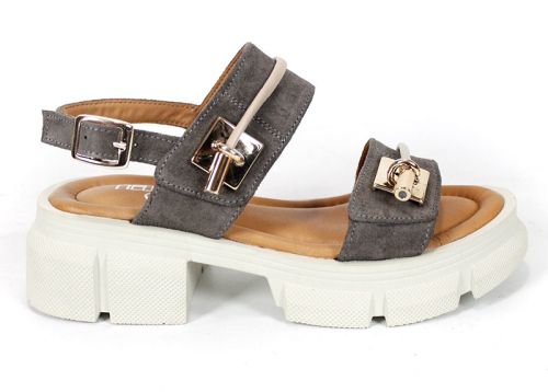 Aveline Lux – sandale damă din piele velur în culoare taupe cu talpă groasă