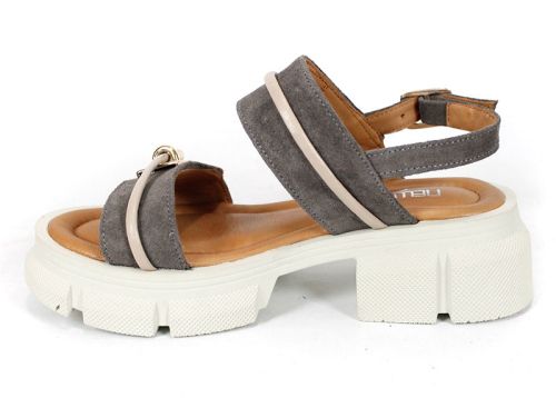 Aveline Lux – sandale damă din piele velur în culoare taupe cu talpă groasă